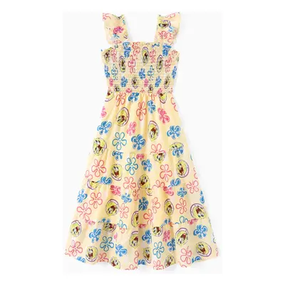 SpongeBob SquarePants Family matching 1pc Character Floral Allover Print Smocking Ruffled Dress/