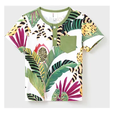 Family Matching Tropical Floral Print Short-sleeve Top or Camisole Dress Set