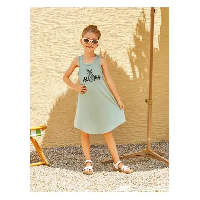 Mommy and Me Sleeveless Letter Print Pineapple Graphic Dress