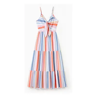 Family Matching Blue Short-sleeve Tee or Colorful Stripe Camisole Dress