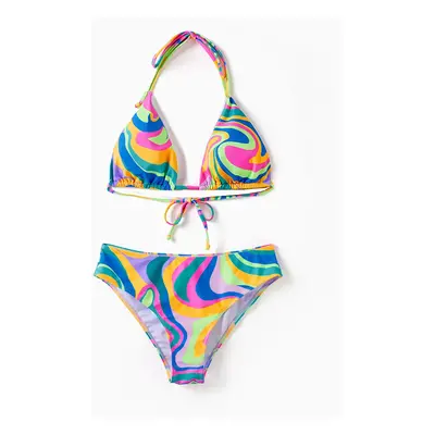 Family Matching Colorful Tie-Dye Print Swim Trunks or Halter two-Piece Bikini