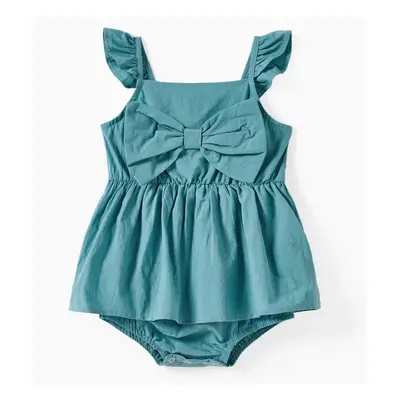 Mommy and Me Button Decor A-Line Split Hem Green Strap Dress