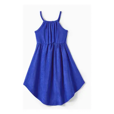 Mommy and Me Blue Terry Pleated Strap Dress