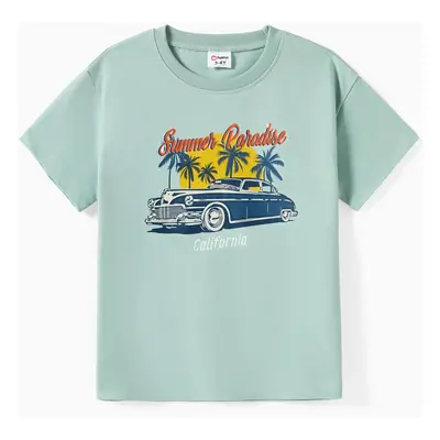 Family Matching 100% Cotton Vintage Car Short Sleeve Graphic Tee