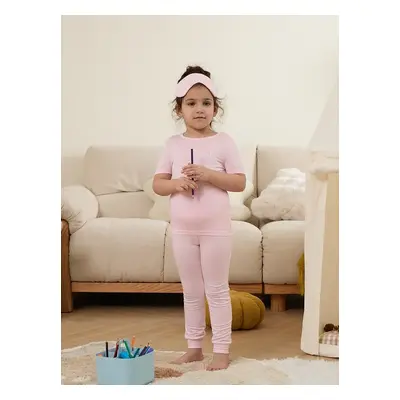 Bamboo Viscose Toddler Girl 3pcs Solid Snug-Fitting Pajamas with Eye Mask Set