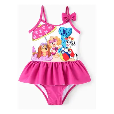 PAW Patrol Toddler Girl 1pc Marshall Skye & Liberty Bowknot Ruffled Sleeveless UPF 50+ Swimsuit