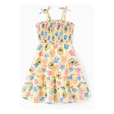 SpongeBob SquarePants Family matching 1pc Character Floral Allover Print Smocking Ruffled Dress/