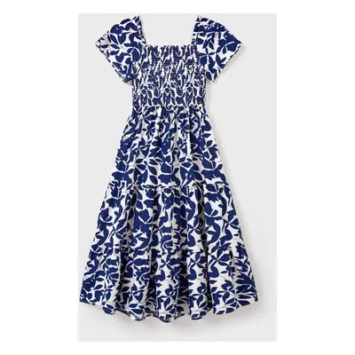 Family Matching Blue Colorblock Tee or Leaf Print Smocking Puff-sleeve Dress Set