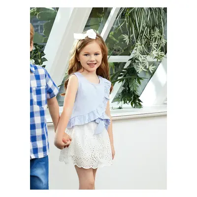 Trendy Toddler Girl Stripe Print Bowknot Ruffle Flounce Set