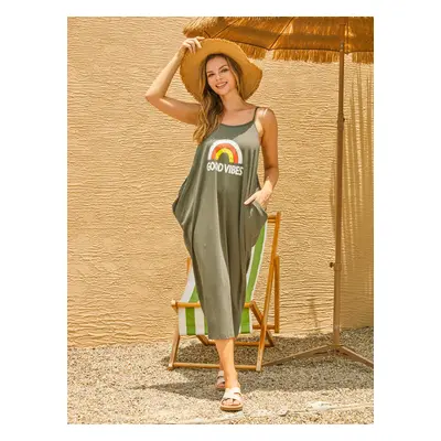 Mommy and Me Rainbow Graphic 'GOOD VIBES' Front Dress with Pockets