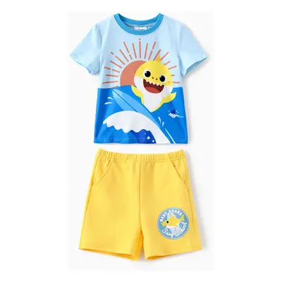 Baby Shark Toddler Boys 2pcs Sunshine Surfing Shark Print Tee with Shorts Set