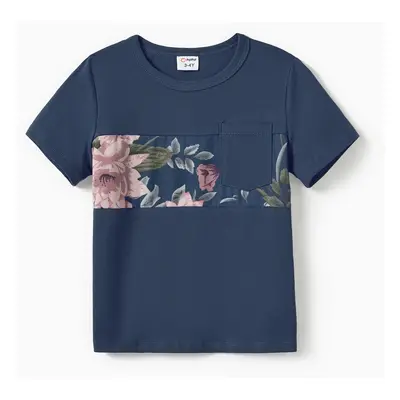 Family Matching Allover Floral Print Belted Cami Dresses and Short-sleeve Colorblock T-shirts Se