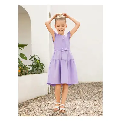 Family Matching Sets Color Block Tee or Lavender Purple Button Elastic Waist Ruffle Hem Strap Dr