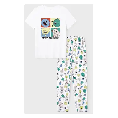 Bamboo Viscose Family Matching Cute Little Monster Print Short-sleeve Pajama Set (Snug-Fitting f