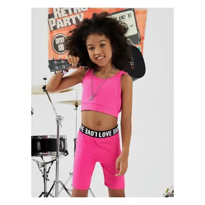 2pcs Kid Girl Solid Color Tank Top and Letter Print Shorts Sporty Set