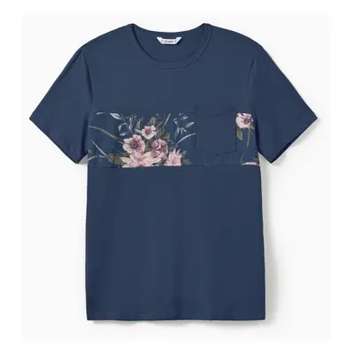 Family Matching Allover Floral Print Belted Cami Dresses and Short-sleeve Colorblock T-shirts Se