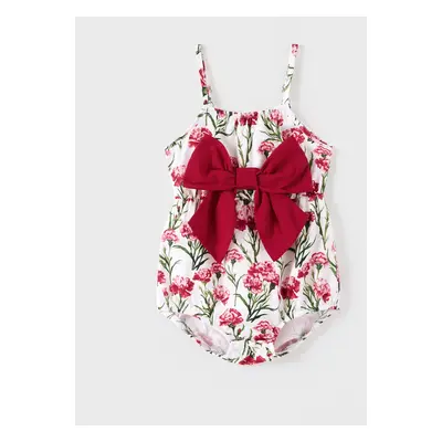 Baby Girl Sweet Floral Print Bowknot Romper