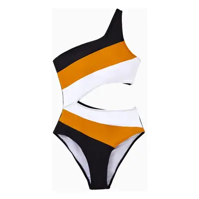 Family Matching Colorblock Swim Trunks Shorts or Cut Out Waist One-Shoulder One-piece Swimsuit