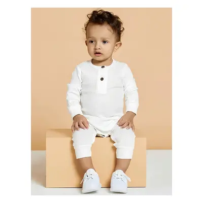 Baby Boy Cotton Ribbed Button Up Jumpsuit