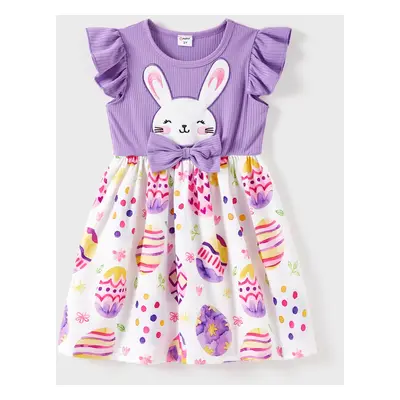 Easter Toddler Girl Rabbit Print Flutter-sleeve Dress