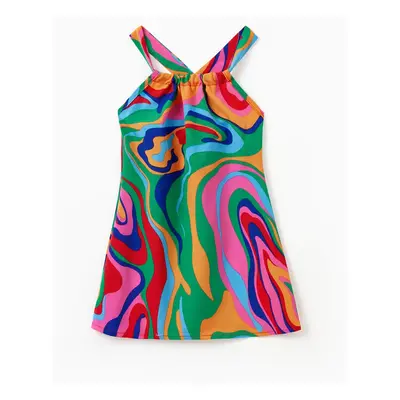 Family Matching Vibrant Tie-Dye Print A-Line Belted Sundress for Mommy & Me