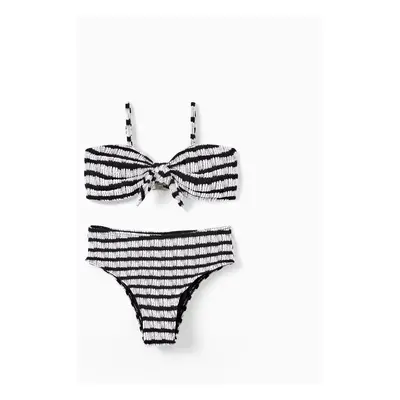 Family Matching Black Swim Trunks or Striped Halter two-piece Swimsuit