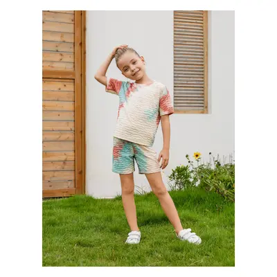 Mommy and Me Matching Sets Short Sleeves Tie-Dye Textured Fabric Top and Shorts with Pockets