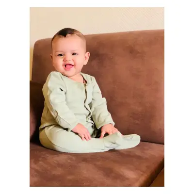 Baby Boy/Girl Ribbed Long-sleeve Footed Snap Jumpsuit