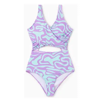 Family Matching Trendy Purple & Blue Wave Print Swim Trunks or Midriff Cutout One-Piece Swimsuit