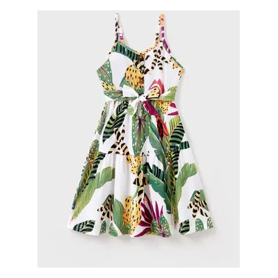 Family Matching Tropical Floral Print Short-sleeve Top or Camisole Dress Set