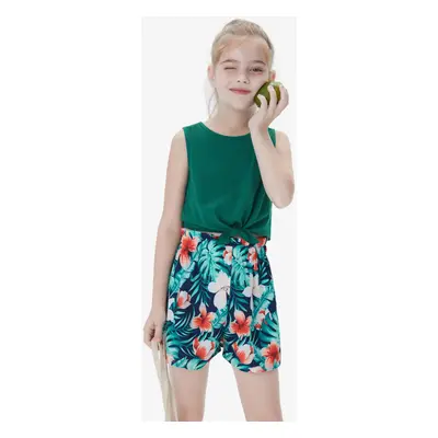 2-Piece Kid Girl Vacay Tank Top and Tropical Print Shorts Set