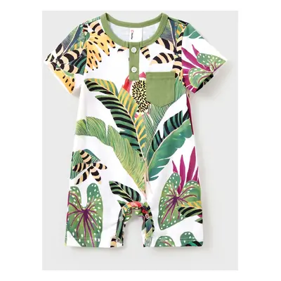 Family Matching Tropical Floral Print Short-sleeve Top or Camisole Dress Set