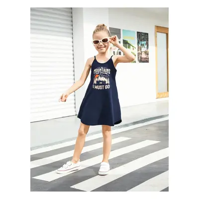 Quick-Dry Family Matching Mountain Graphic Slogan Print Oversize Tee or Flowy Strap Dress with P