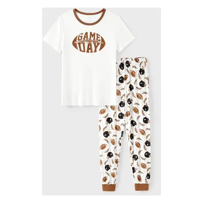 Bamboo Viscose Family Matching Football and Letter Print Short-sleeve Pajama Set (Snug-Fitting f