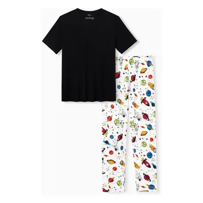 Bamboo Viscose Family Matching Space Theme Print Short-sleeve Pajama Set (Snug-Fitting for Child