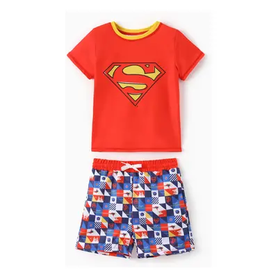 Justice League Toddler/Kid Boy 2pcs Superman/Batman UPF 50+ Short-sleeve Top And Trunks Swimsuit