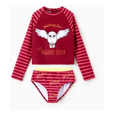 Harry Potter Kid Girl 2pcs Owl Striped Print Sunproof Long-sleeve Zipper Top And Shorts UPF 50+ 