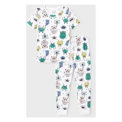 Bamboo Viscose Family Matching Cute Little Monster Print Short-sleeve Pajama Set (Snug-Fitting f