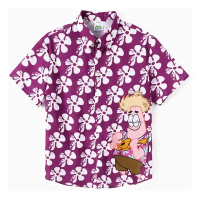 SpongeBob SquarePants Family matching Hawaii Style Floral Print Short-sleeve Reversible Dresse/O