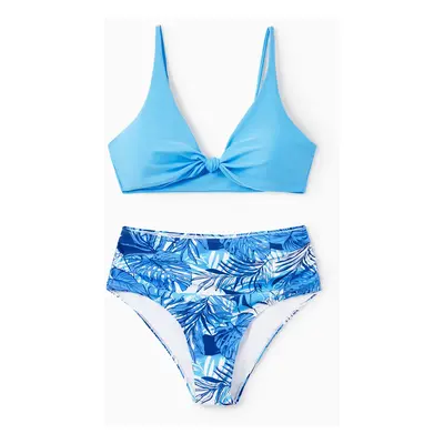 Family Matching Tropical Leaf Print Blue Swim Trunks or Pieces Tankini Swimsuit