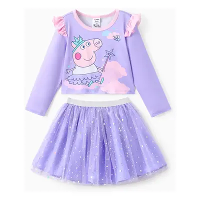 Peppa Pig Toddler Girl 2pcs Strawberry Donuts Flutter Long-sleeve T-shirt with Skirt Set