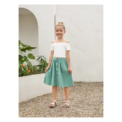 Family Matching Sets Slogan Tee or White Top Mint Green Button Skirt with Pockets Co-ord Sets