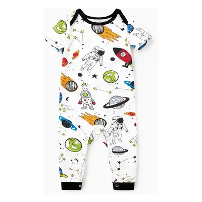 Bamboo Viscose Family Matching Space Theme Print Short-sleeve Pajama Set (Snug-Fitting for Child