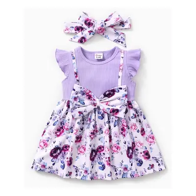 Baby Girl Sweet Faux two Floral Dress with Headband