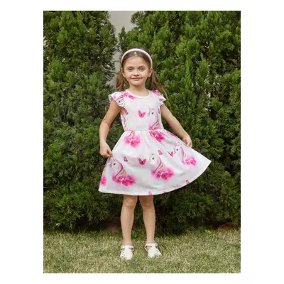 Toddler Girl Unicorn Heart Print Flutter-sleeve Pink Dress