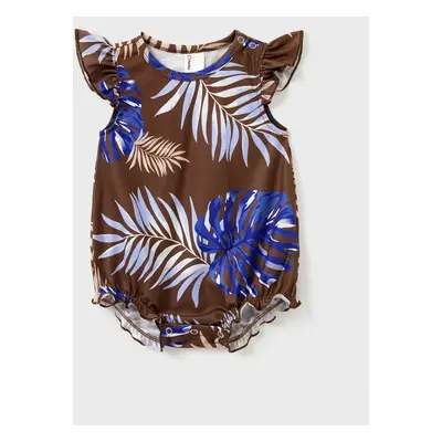 Family Matching Tropical Plant Print Short-sleeve Tee or Camisole Belted Dress Set