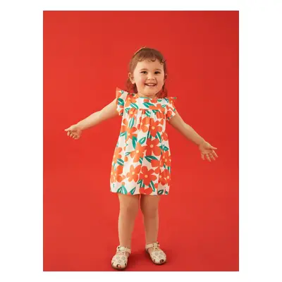 100% Cotton Baby Girl All Over Floral Print Flutter-sleeve Loose-fit Dress