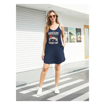 Quick-Dry Family Matching Mountain Graphic Slogan Print Oversize Tee or Flowy Strap Dress with P