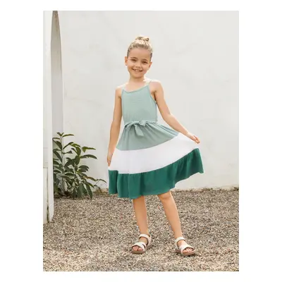 Family Matching Sets Color Block Tee and Wrap Front Pleated Dress with Hidden Snap Button