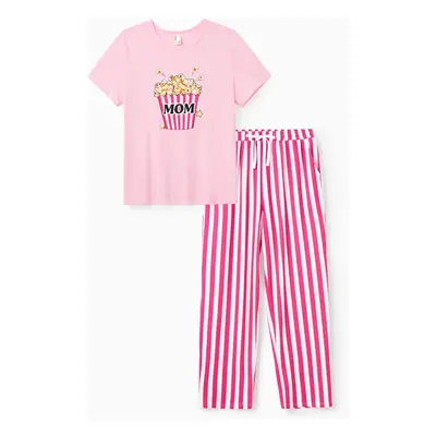 Valentine's Day Family Pajamas Short-sleeve Popcorn Print Striped Matching Set